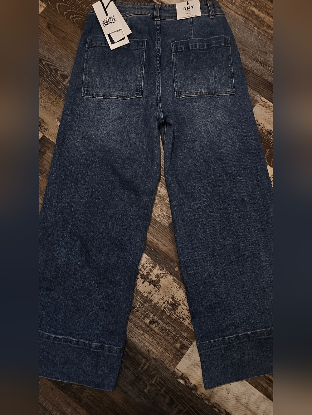 OAT New York High Rise Wide Leg Cropped Jeans Size 4 27 NWT Dark Wash Denim - Picture 3 of 4